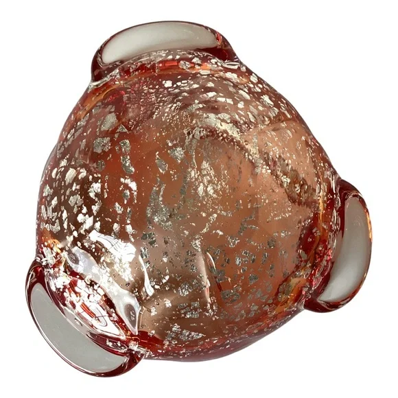 Murano Venetian Art Glass Bowl Hand Blown Red And Gold Flecks Italy MCM Vintage - Picture 13 of 16